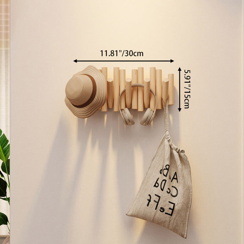 Contemporary Nordic Cylindrical Piano-Key Pine Wall-Mounted Coat Rack Hall Tree For Bedroom &amp; Entryways