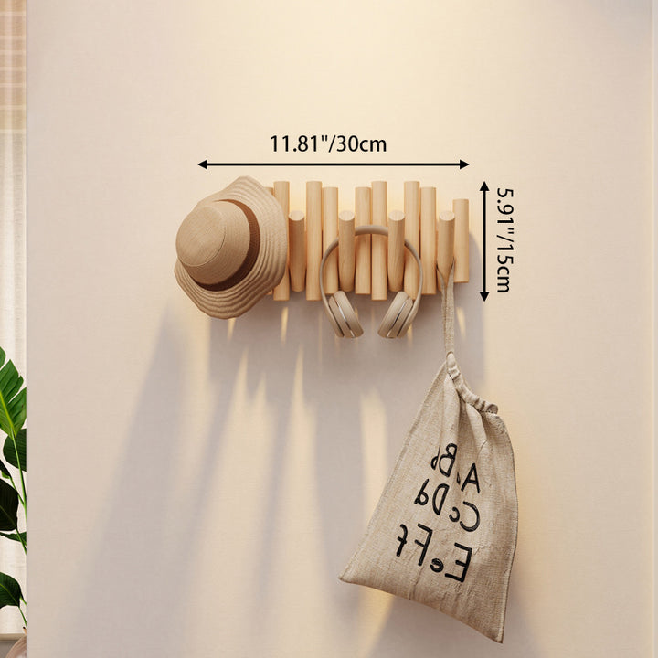 Contemporary Nordic Cylindrical Piano-Key Pine Wall-Mounted Coat Rack Hall Tree For Bedroom &amp; Entryways