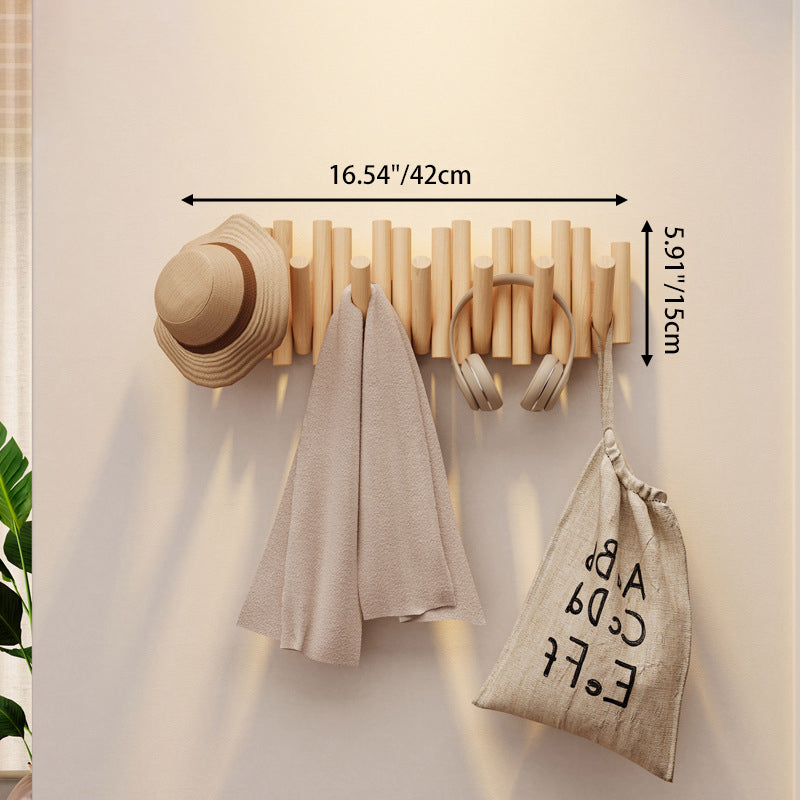 Contemporary Nordic Cylindrical Piano-Key Pine Wall-Mounted Coat Rack Hall Tree For Bedroom &amp; Entryways
