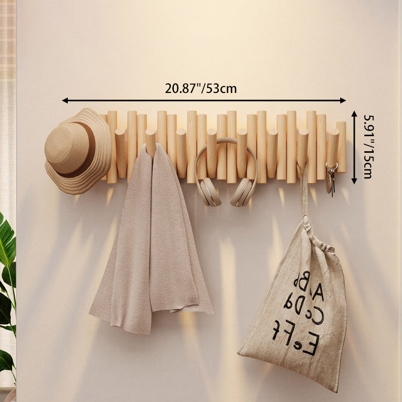 Contemporary Nordic Cylindrical Piano-Key Pine Wall-Mounted Coat Rack Hall Tree For Bedroom &amp; Entryways