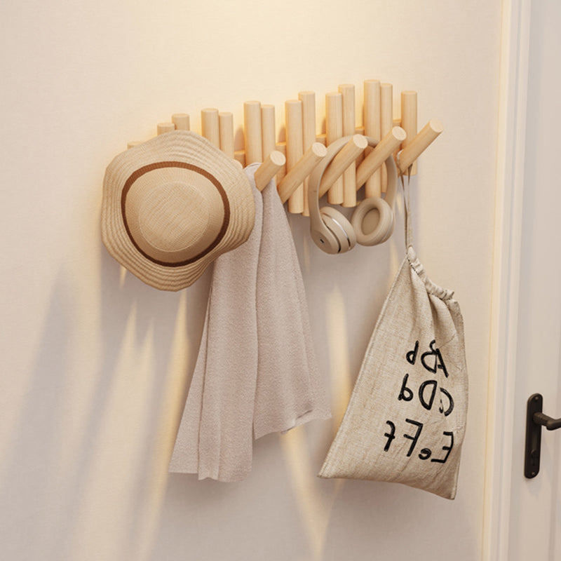 Contemporary Nordic Cylindrical Piano-Key Pine Wall-Mounted Coat Rack Hall Tree For Bedroom &amp; Entryways