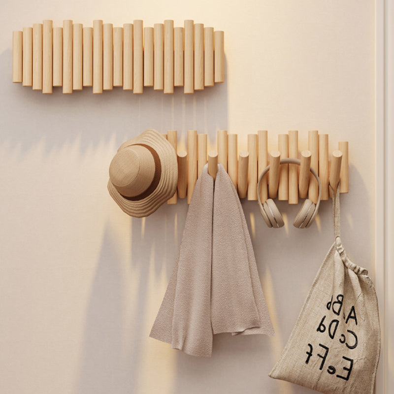Contemporary Nordic Cylindrical Piano-Key Pine Wall-Mounted Coat Rack Hall Tree For Bedroom &amp; Entryways