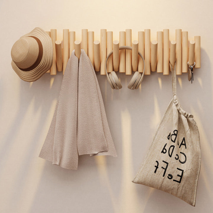 Contemporary Nordic Cylindrical Piano-Key Pine Wall-Mounted Coat Rack Hall Tree For Bedroom &amp; Entryways
