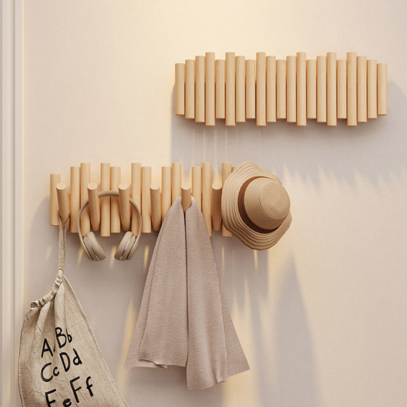 Contemporary Nordic Cylindrical Piano-Key Pine Wall-Mounted Coat Rack Hall Tree For Bedroom &amp; Entryways