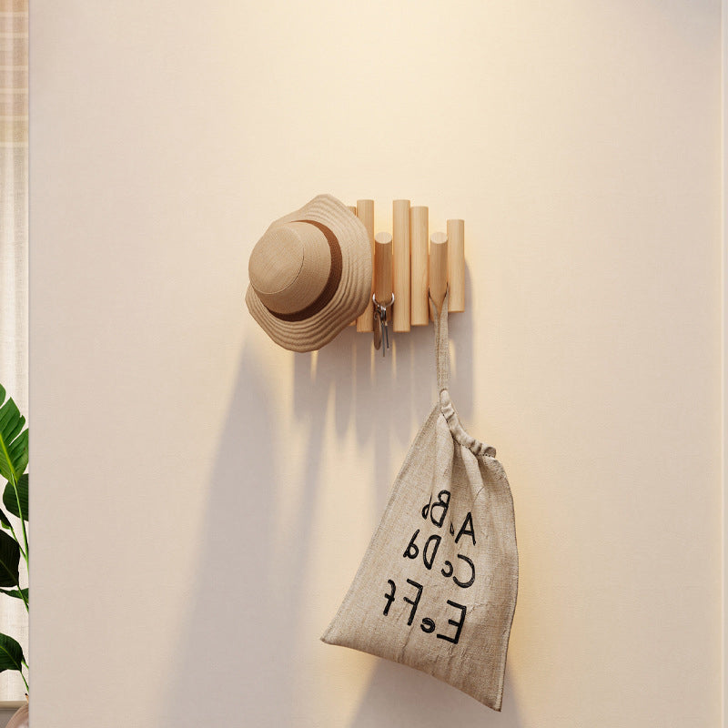 Contemporary Nordic Cylindrical Piano-Key Pine Wall-Mounted Coat Rack Hall Tree For Bedroom &amp; Entryways