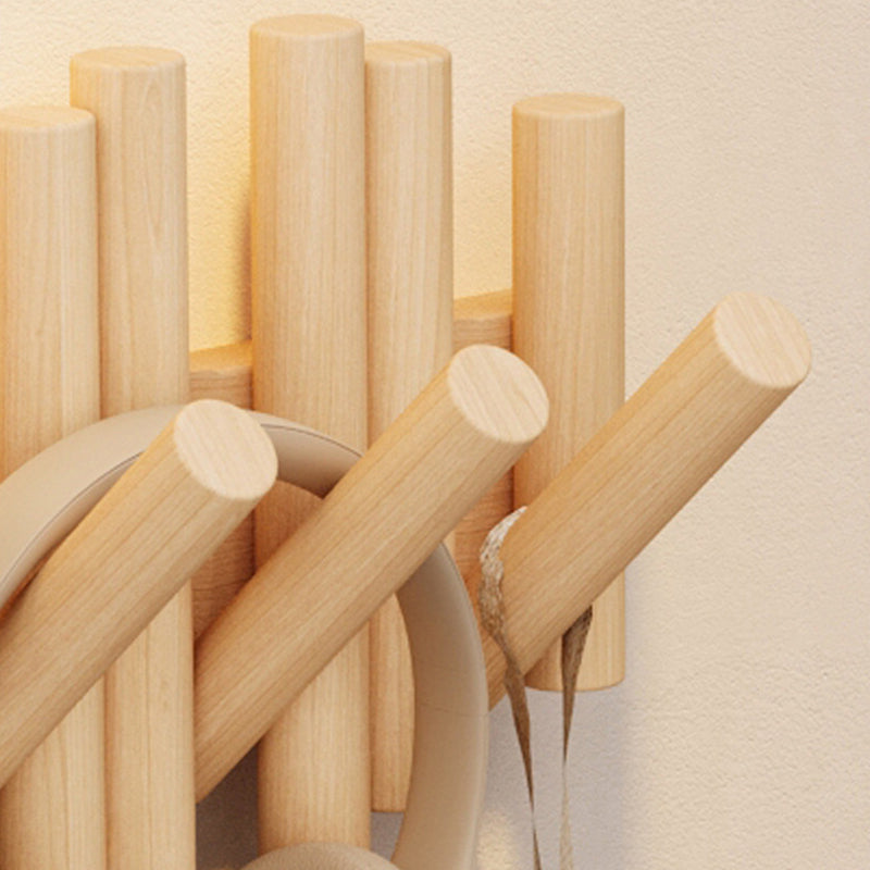 Contemporary Nordic Cylindrical Piano-Key Pine Wall-Mounted Coat Rack Hall Tree For Bedroom &amp; Entryways