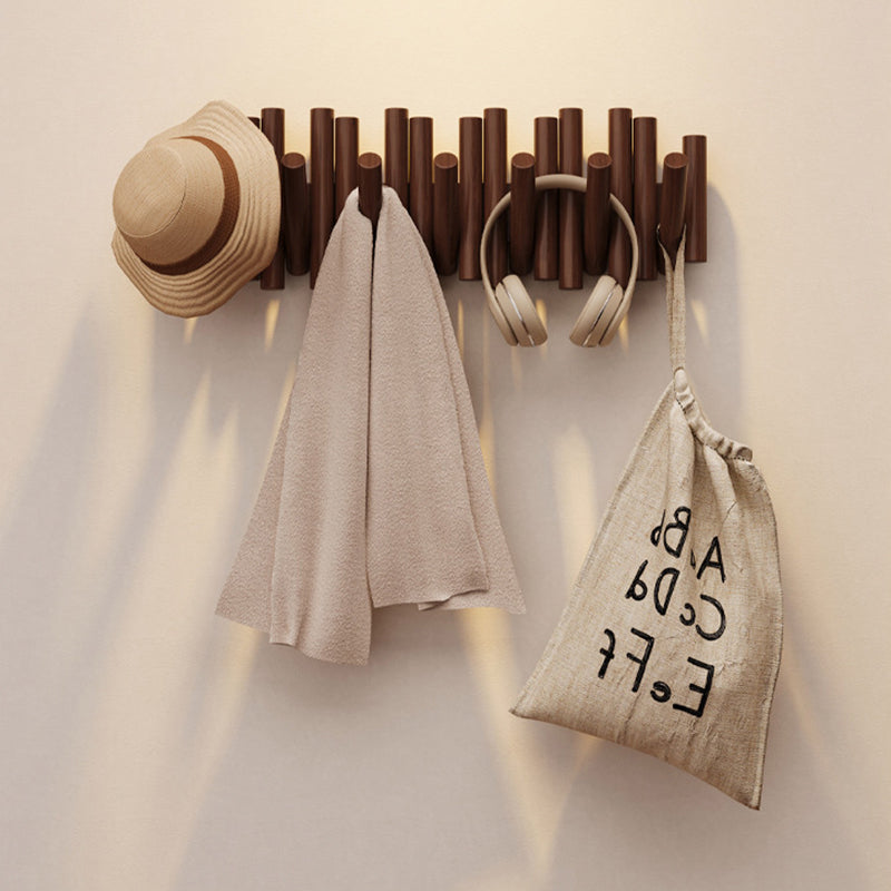 Contemporary Nordic Cylindrical Piano-Key Pine Wall-Mounted Coat Rack Hall Tree For Bedroom &amp; Entryways