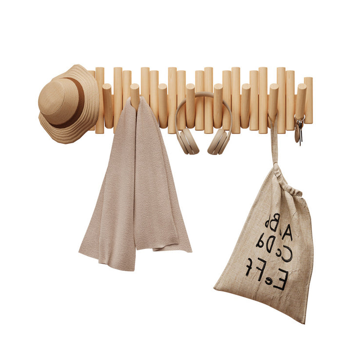 Contemporary Nordic Cylindrical Piano-Key Pine Wall-Mounted Coat Rack Hall Tree For Bedroom &amp; Entryways