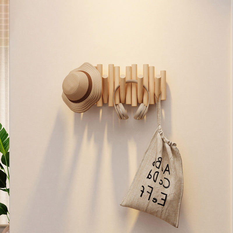 Contemporary Nordic Cylindrical Piano-Key Pine Wall-Mounted Coat Rack Hall Tree For Bedroom &amp; Entryways