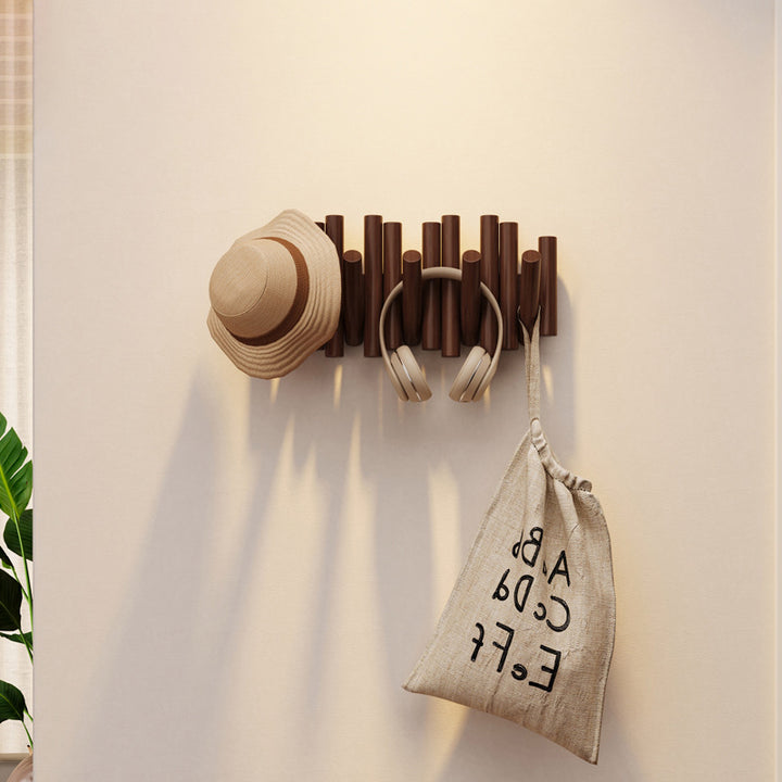 Contemporary Nordic Cylindrical Piano-Key Pine Wall-Mounted Coat Rack Hall Tree For Bedroom &amp; Entryways