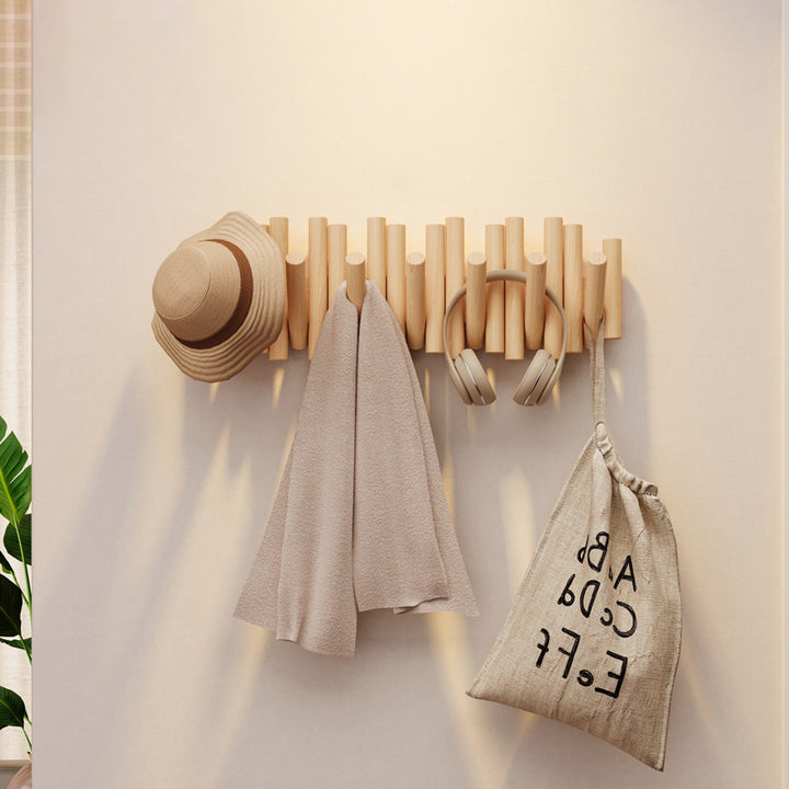 Contemporary Nordic Cylindrical Piano-Key Pine Wall-Mounted Coat Rack Hall Tree For Bedroom &amp; Entryways