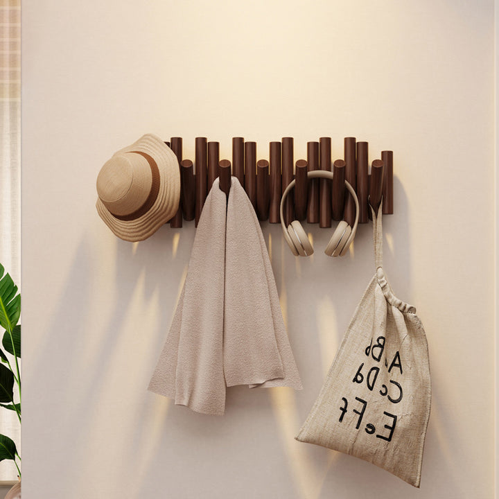 Contemporary Nordic Cylindrical Piano-Key Pine Wall-Mounted Coat Rack Hall Tree For Bedroom &amp; Entryways