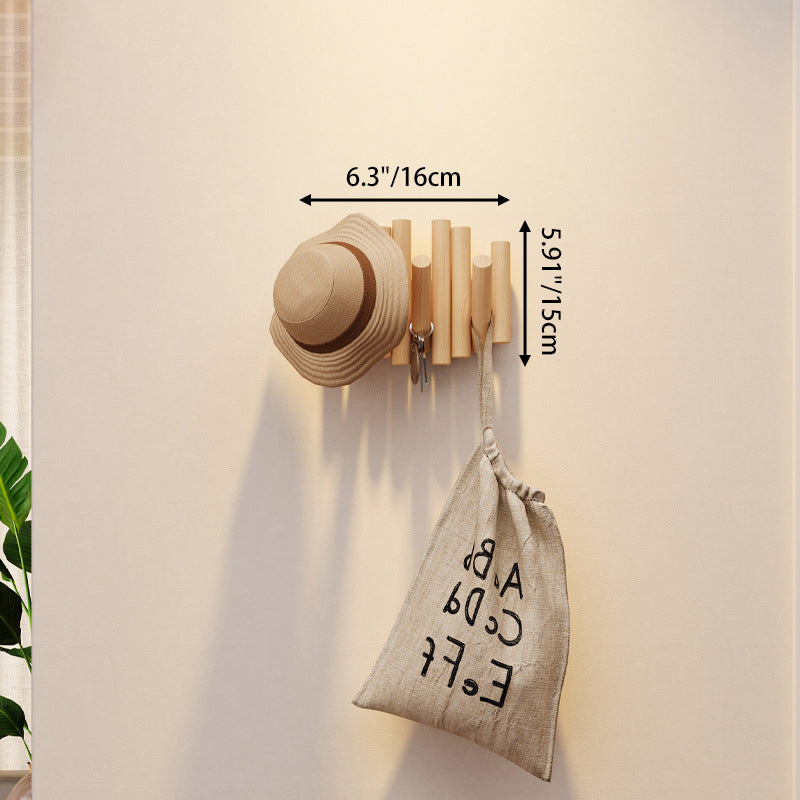 Contemporary Nordic Cylindrical Piano-Key Pine Wall-Mounted Coat Rack Hall Tree For Bedroom &amp; Entryways