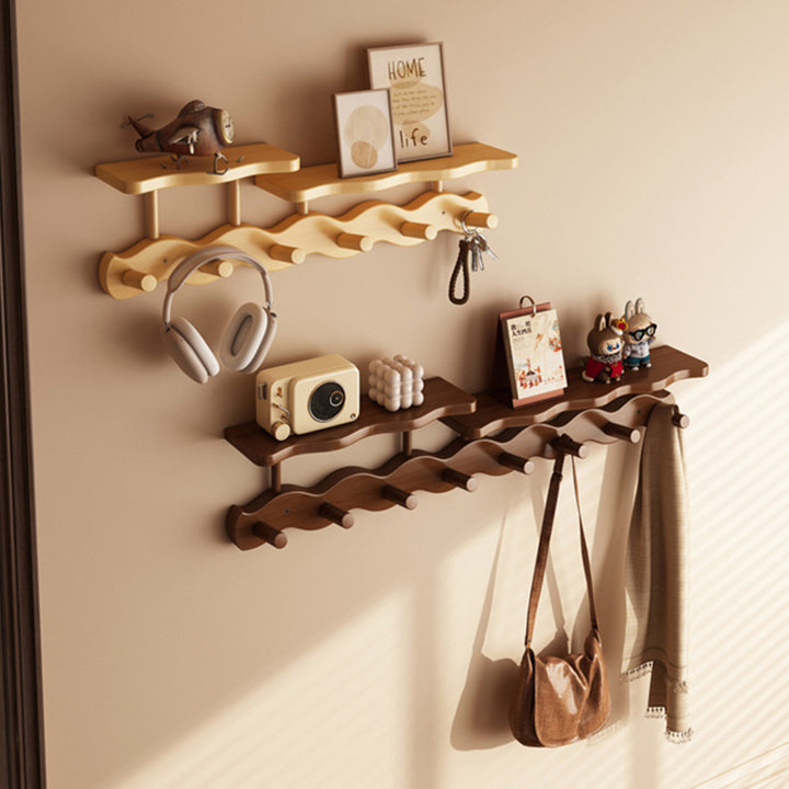 Perchero de pared montado de bambú nan ondulado rectangular nórdico contemporáneo de fibra de densidad media, de 1/2 nivel, para dormitorio y entradas 