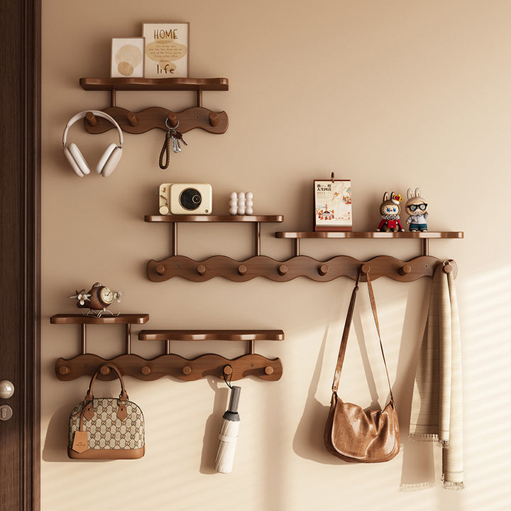 Perchero de pared montado de bambú nan ondulado rectangular nórdico contemporáneo de fibra de densidad media, de 1/2 nivel, para dormitorio y entradas 