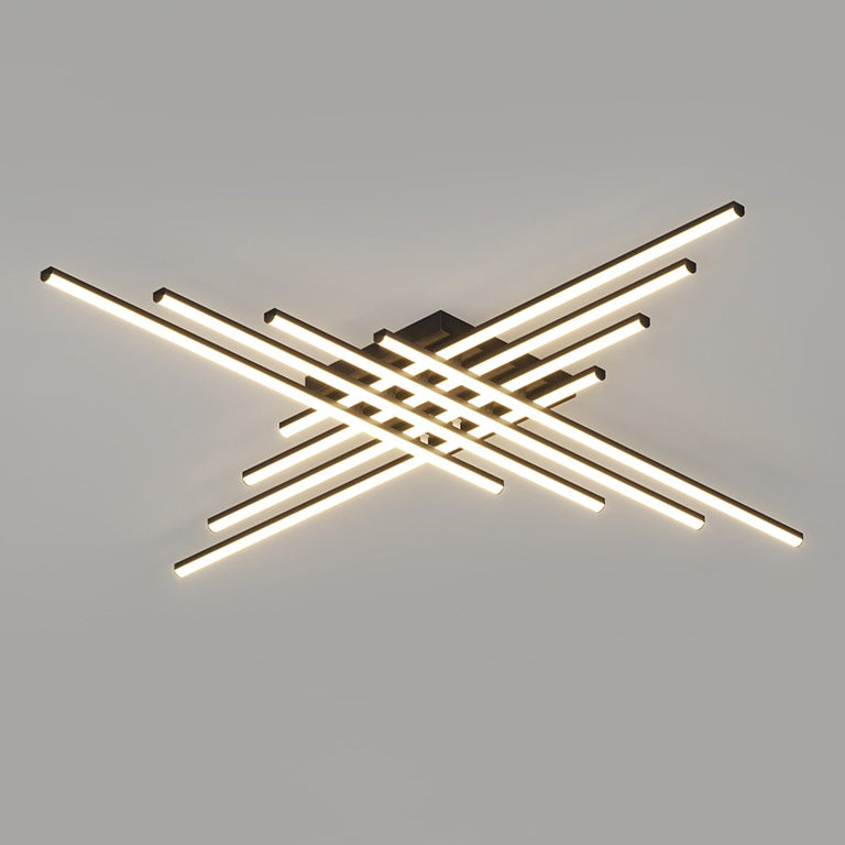 Contemporary Scandinavian Long Strip Grid Aluminum Acrylic LED Semi-Flush Mount Ceiling Light For Living Room