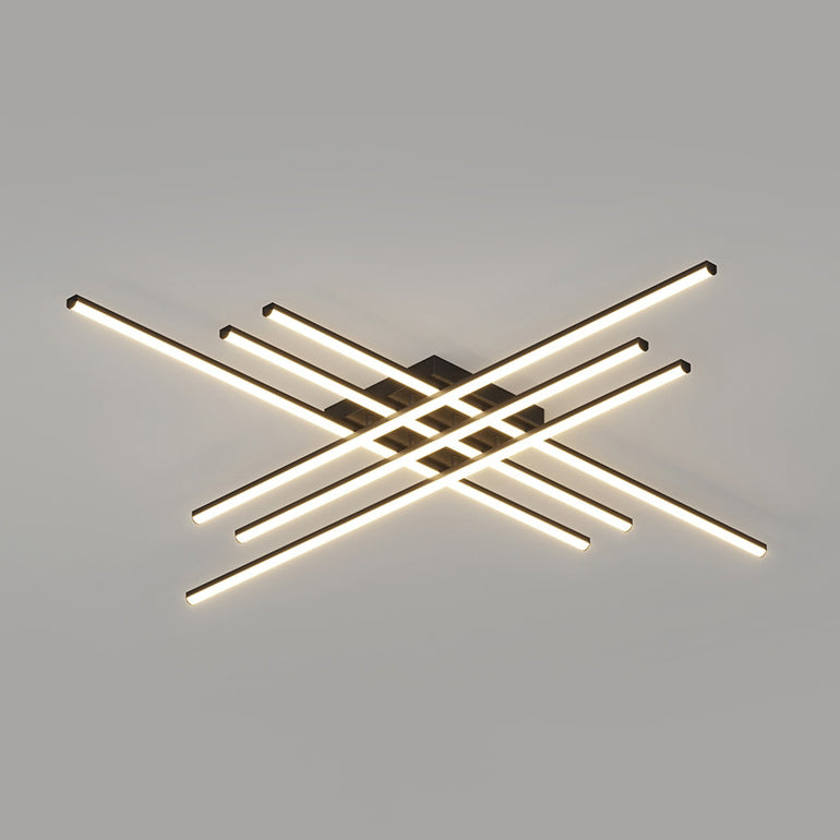 Contemporary Scandinavian Long Strip Grid Aluminum Acrylic LED Semi-Flush Mount Ceiling Light For Living Room
