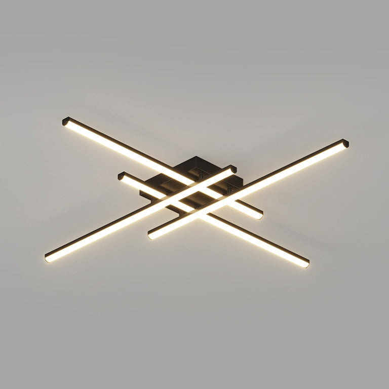 Contemporary Scandinavian Long Strip Grid Aluminum Acrylic LED Semi-Flush Mount Ceiling Light For Living Room