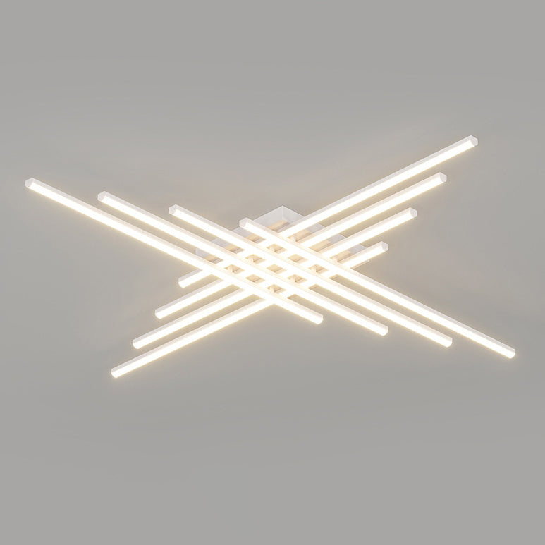 Contemporary Scandinavian Long Strip Grid Aluminum Acrylic LED Semi-Flush Mount Ceiling Light For Living Room