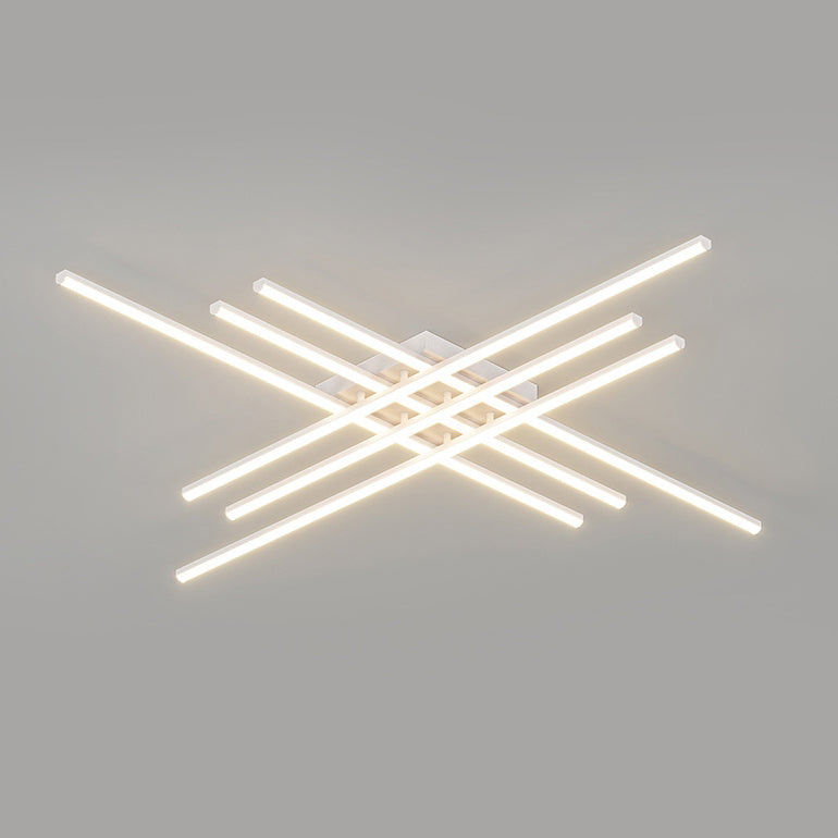 Contemporary Scandinavian Long Strip Grid Aluminum Acrylic LED Semi-Flush Mount Ceiling Light For Living Room