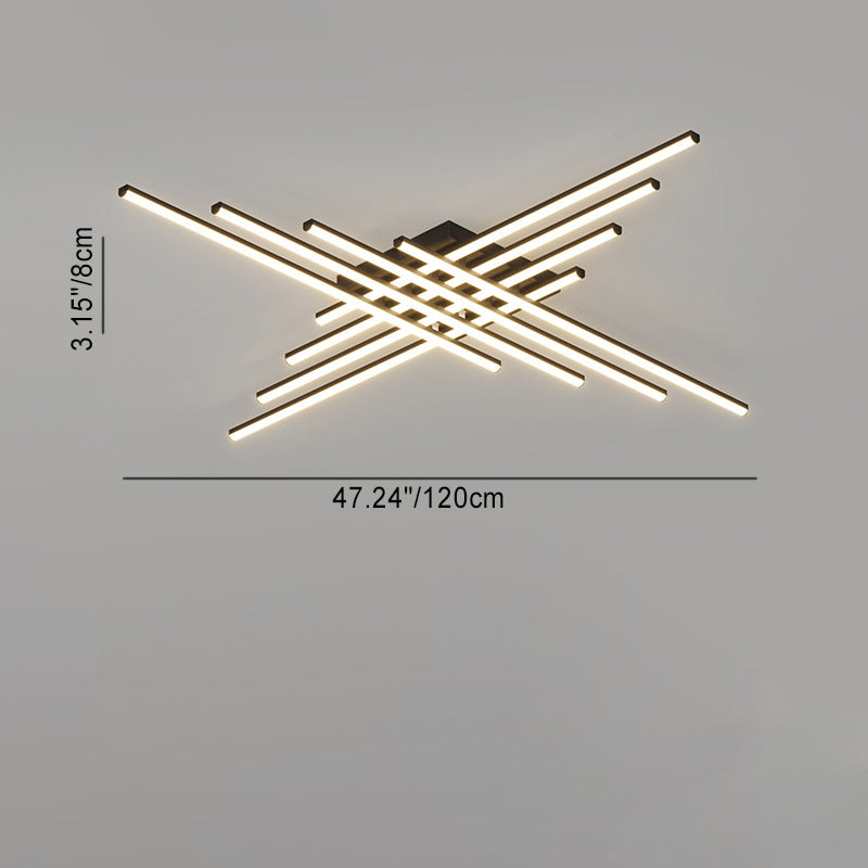 Contemporary Scandinavian Long Strip Grid Aluminum Acrylic LED Semi-Flush Mount Ceiling Light For Living Room
