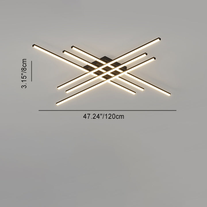 Contemporary Scandinavian Long Strip Grid Aluminum Acrylic LED Semi-Flush Mount Ceiling Light For Living Room
