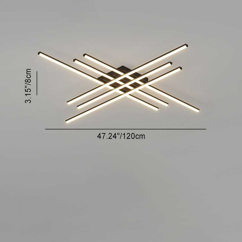 Contemporary Scandinavian Long Strip Grid Aluminum Acrylic LED Semi-Flush Mount Ceiling Light For Living Room