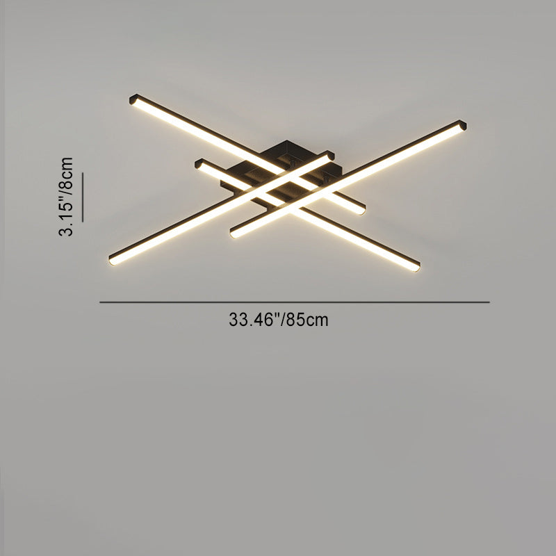 Contemporary Scandinavian Long Strip Grid Aluminum Acrylic LED Semi-Flush Mount Ceiling Light For Living Room