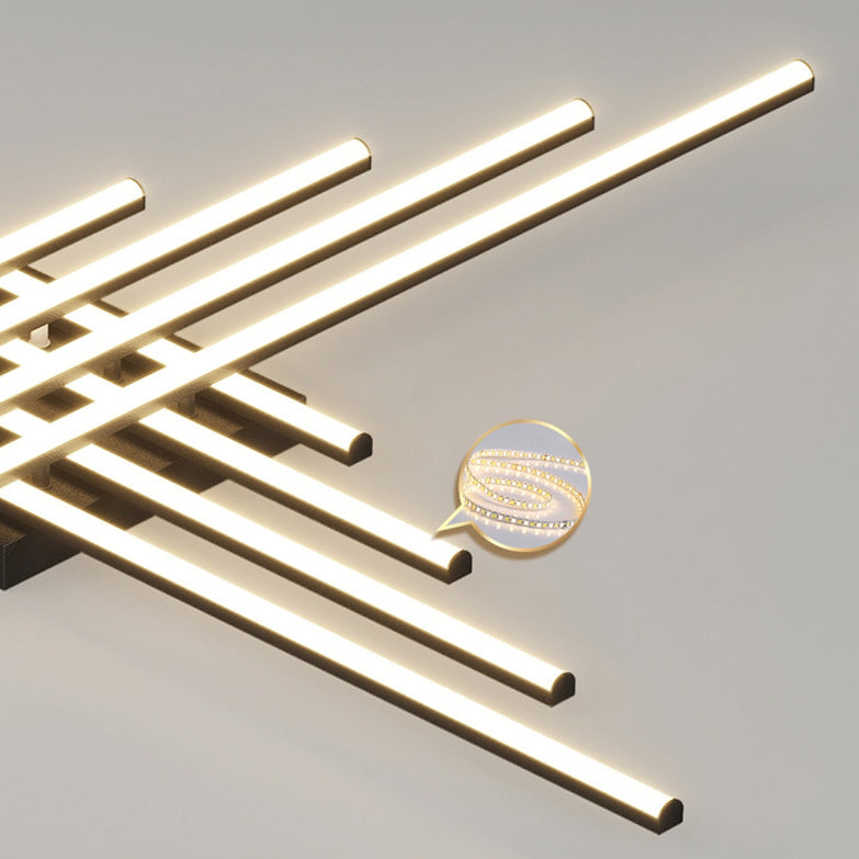 Contemporary Scandinavian Long Strip Grid Aluminum Acrylic LED Semi-Flush Mount Ceiling Light For Living Room