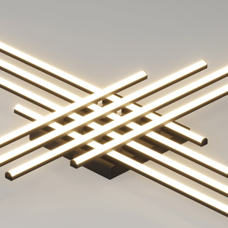 Contemporary Scandinavian Long Strip Grid Aluminum Acrylic LED Semi-Flush Mount Ceiling Light For Living Room
