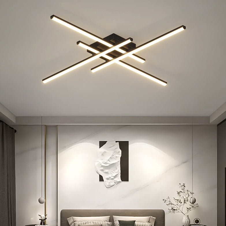 Contemporary Scandinavian Long Strip Grid Aluminum Acrylic LED Semi-Flush Mount Ceiling Light For Living Room