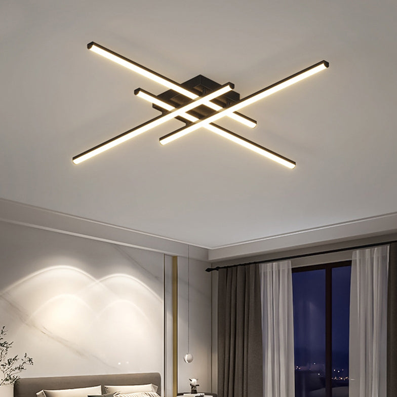 Contemporary Scandinavian Long Strip Grid Aluminum Acrylic LED Semi-Flush Mount Ceiling Light For Living Room
