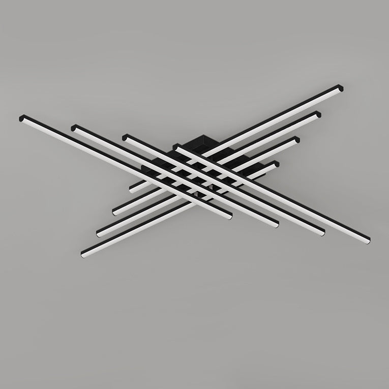 Contemporary Scandinavian Long Strip Grid Aluminum Acrylic LED Semi-Flush Mount Ceiling Light For Living Room