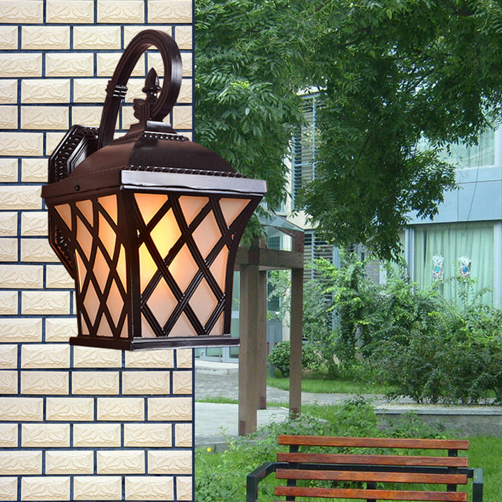 Traditional European Waterproof Aluminum & Glass Lantern-Style 1-Light Wall Sconce Lamp For Outdoor Patio & Garden