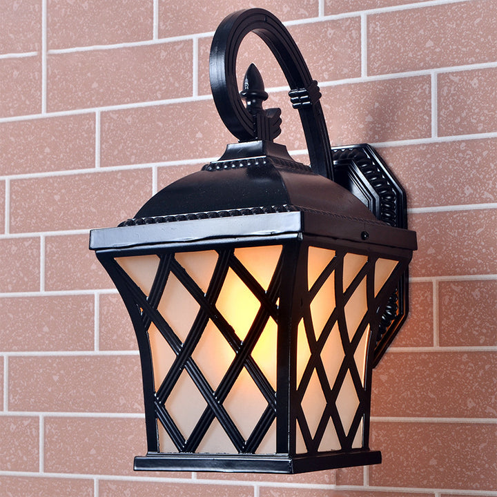 Traditional European Waterproof Aluminum & Glass Lantern-Style 1-Light Wall Sconce Lamp For Outdoor Patio & Garden