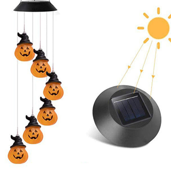 رياح الشمسية الإبداعية المعاصرة ABS اليقطين الرياح الجرس هالوين LED ضوء خارجي إضاءة المناظر الطبيعية للحديقة 