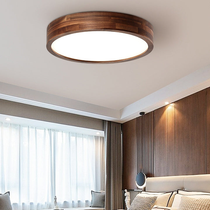 Traditionelle chinesische Walnuss- und Acryl-Runde LED-Deckenleuchte für das Schlafzimmer 
