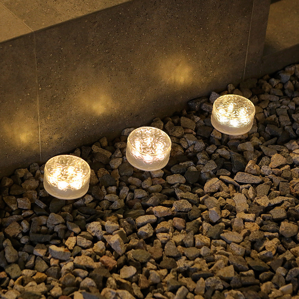 Modern Art Deco Solar Waterproof ABS Plastic Round Ice Brick LED Outdoor Light Landscape Lighting For Garden &amp; Outdoor Patio