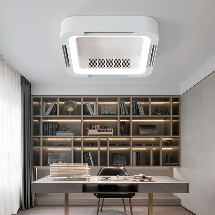 Modern Simplicity ABS Acrylic Hardware Square LED Flush Mount Ceiling Bladeless Fan Light For Bedroom