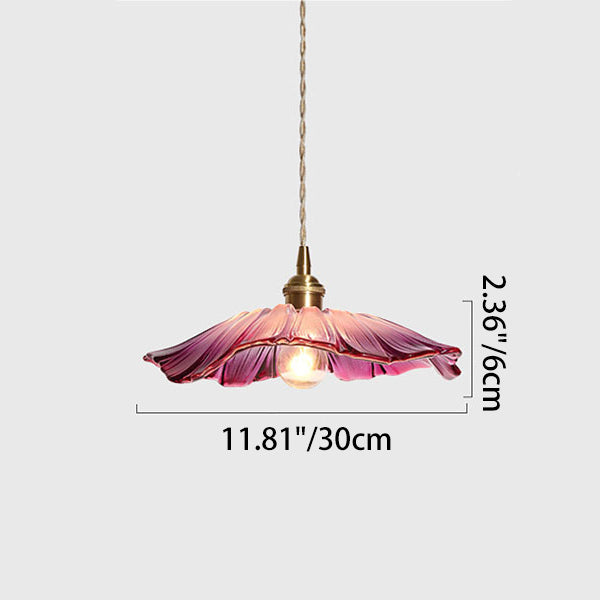 Traditional Vintage Brass &amp; Glass Petal-Shaped Shade 1-Light Pendant Light For Bedroom &amp; Living Room