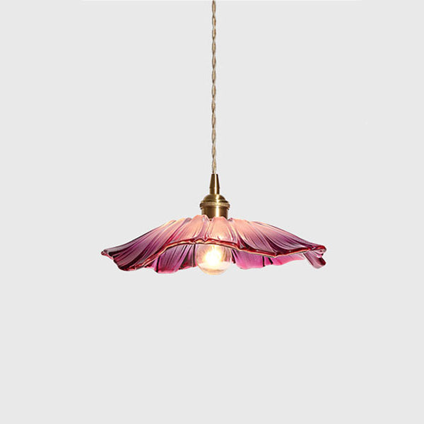 Traditional Vintage Brass &amp; Glass Petal-Shaped Shade 1-Light Pendant Light For Bedroom &amp; Living Room