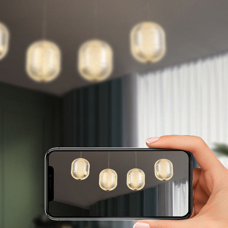 Contemporary Retro Wood Aluminum Acrylic Foldable Oval 4-Light Semi-Flush Mount Ceiling Light Island Light For Dining Room