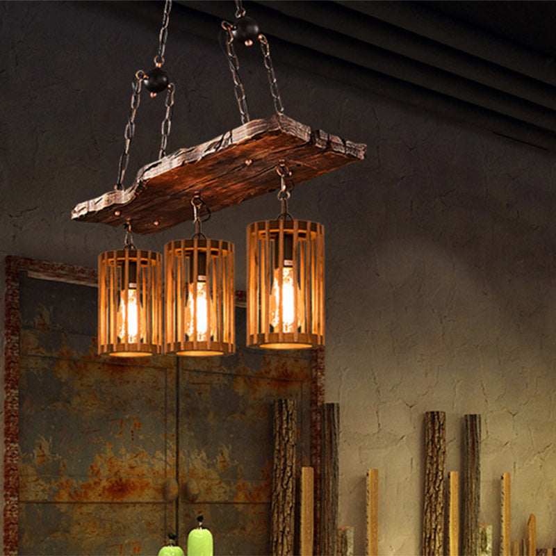 Traditional Farmhouse Wood Iron & Hemp Rope Column Sailboat Shape 1/3/4-Light Chandelier For Dining Room