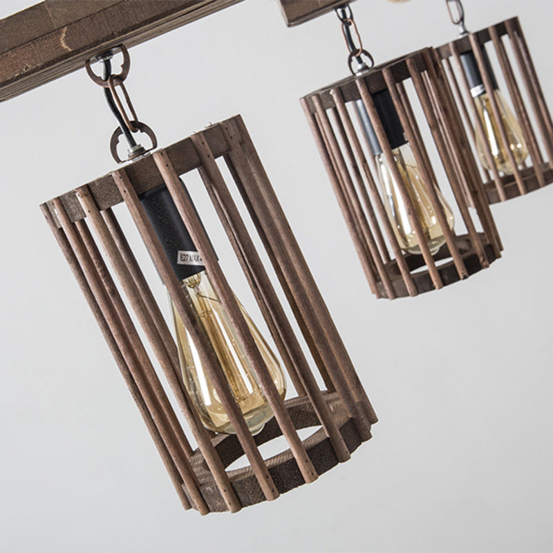 Traditional Farmhouse Wood Iron & Hemp Rope Column Sailboat Shape 1/3/4-Light Chandelier For Dining Room