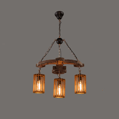 Traditional Farmhouse Wood Iron & Hemp Rope Column Sailboat Shape 1/3/4-Light Chandelier For Dining Room