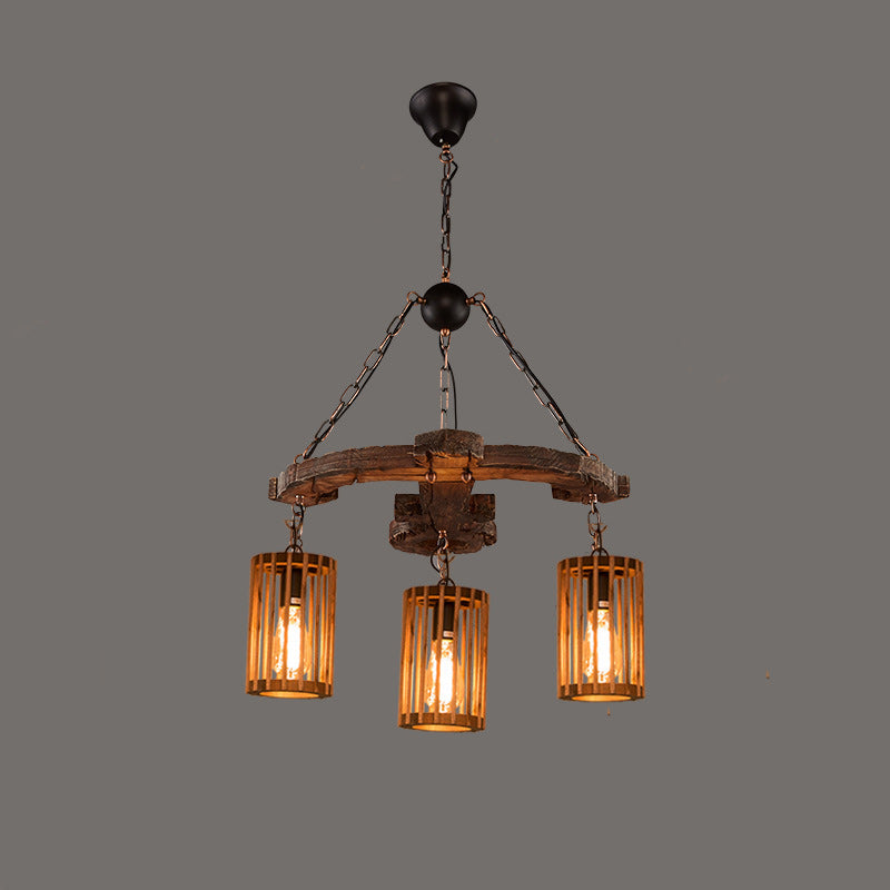 Traditional Farmhouse Wood Iron & Hemp Rope Column Sailboat Shape 1/3/4-Light Chandelier For Dining Room