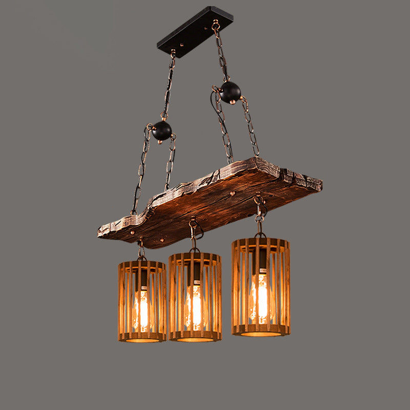 Traditional Farmhouse Wood Iron & Hemp Rope Column Sailboat Shape 1/3/4-Light Chandelier For Dining Room