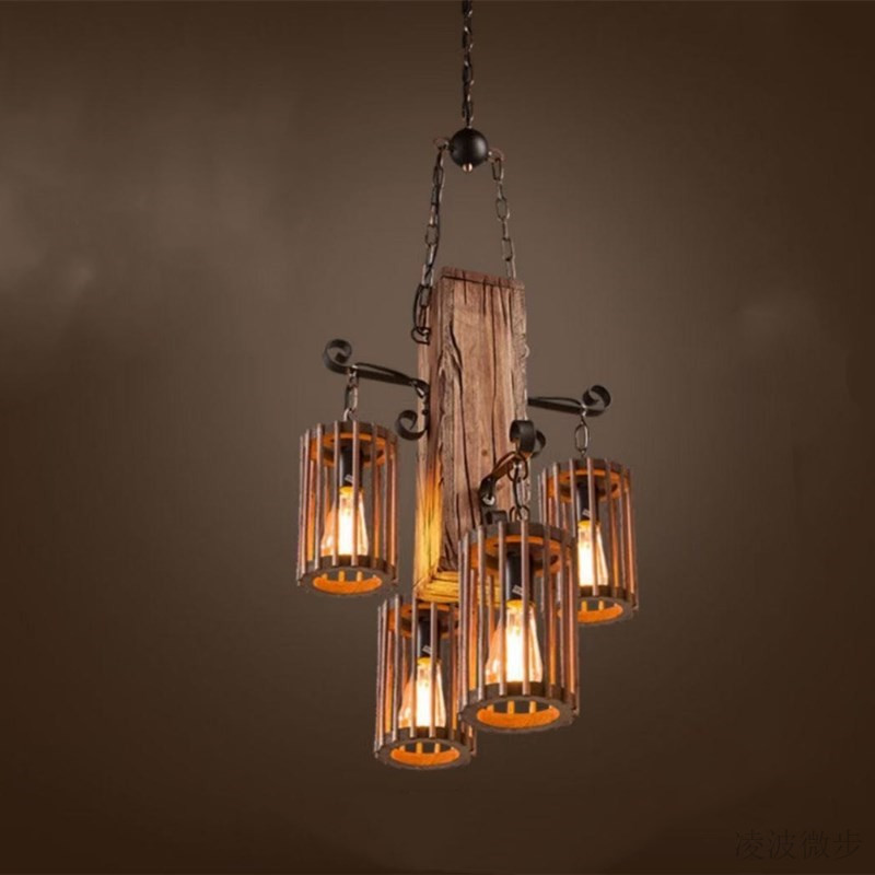Traditional Farmhouse Wood Iron & Hemp Rope Column Sailboat Shape 1/3/4-Light Chandelier For Dining Room