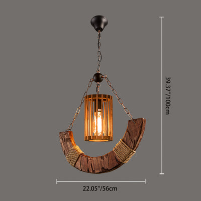 Traditional Farmhouse Wood Iron & Hemp Rope Column Sailboat Shape 1/3/4-Light Chandelier For Dining Room