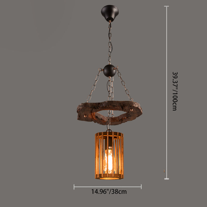 Traditional Farmhouse Wood Iron & Hemp Rope Column Sailboat Shape 1/3/4-Light Chandelier For Dining Room